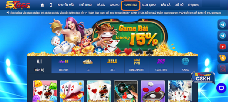 Đa dạng loại game tại ST666